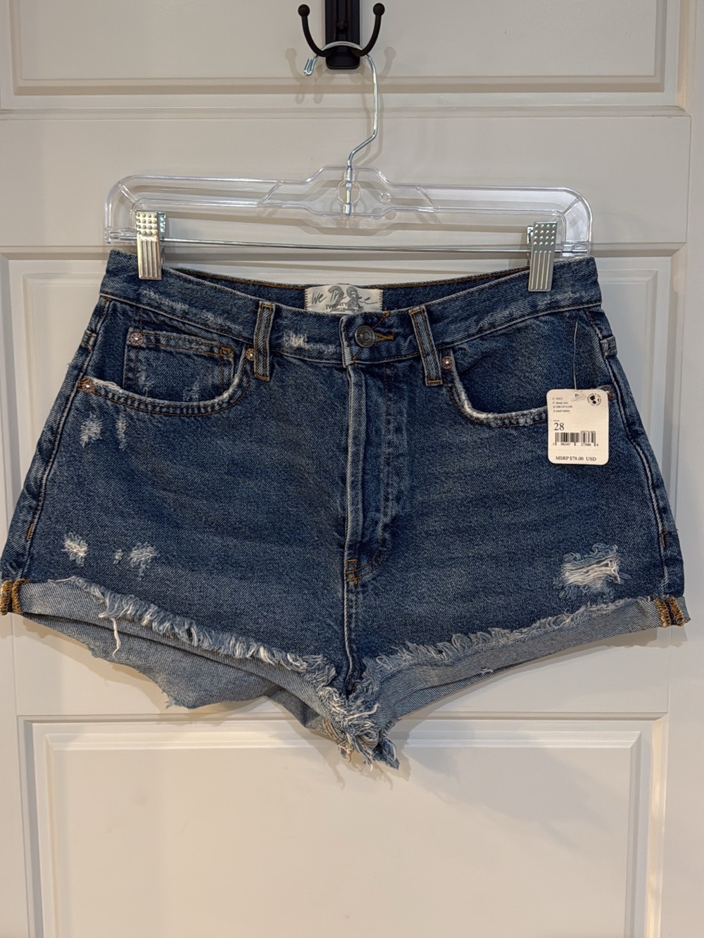 We The Free Distressed High-Rise Denim Shorts - Dark Blue